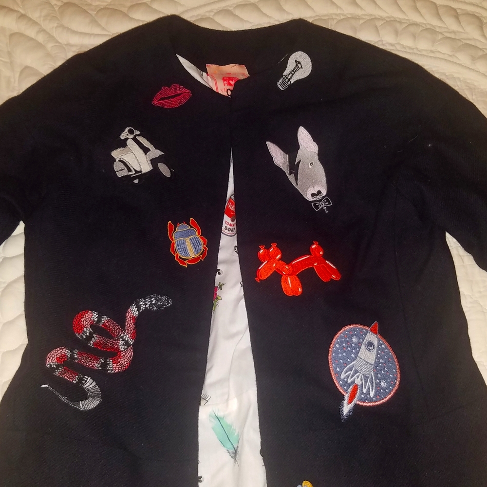 Vilagallo Embroidered Wool Blend Coat Size 36